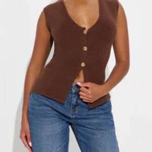 Brown Sleeveless Button-Up Women's Top